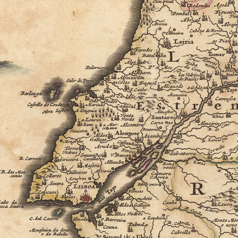 kingdomsofportugalandalgarvevisscher1690roughrestored20x161000pxcrop_1080x A historic map of Lisbon and environs from 1690